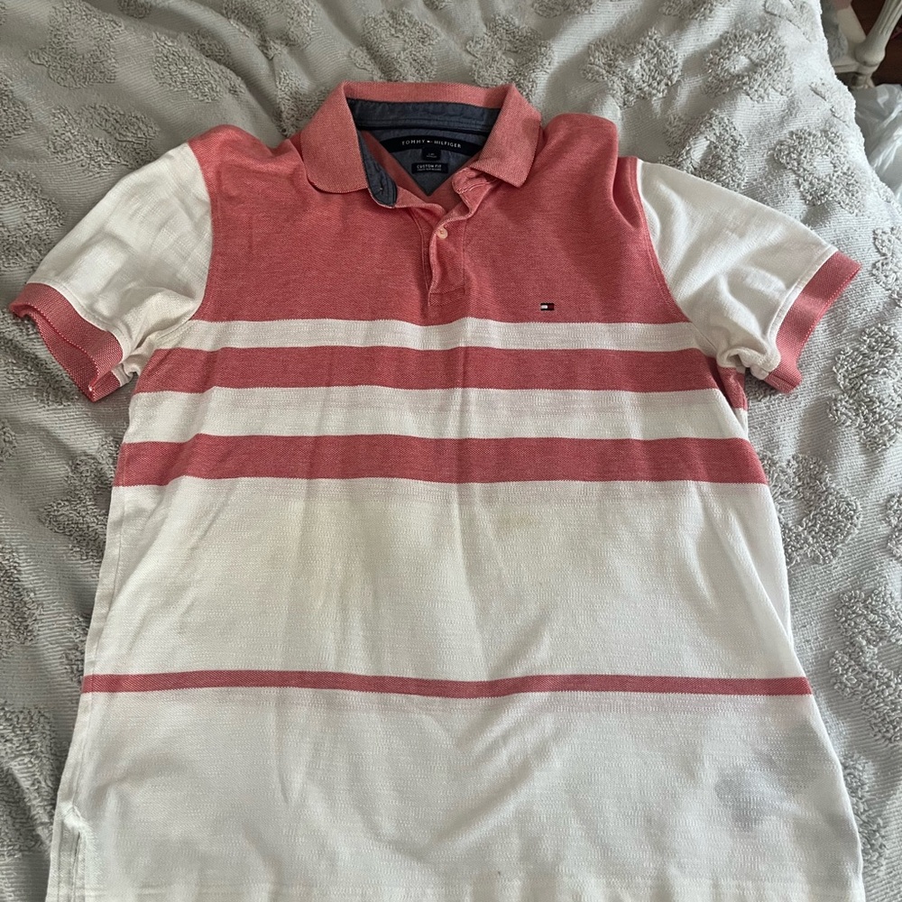 Men’s Tommy Hilfiger Red and White Striped Polo Shirt